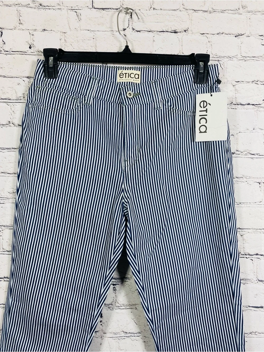 NWT Etica Women's Railroad Stripe Skinny Jeans 100% Organic Cotton.  W30x28